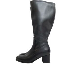 Waterproof wide calf black leather tall boots size 7M Blondo block heel timeless